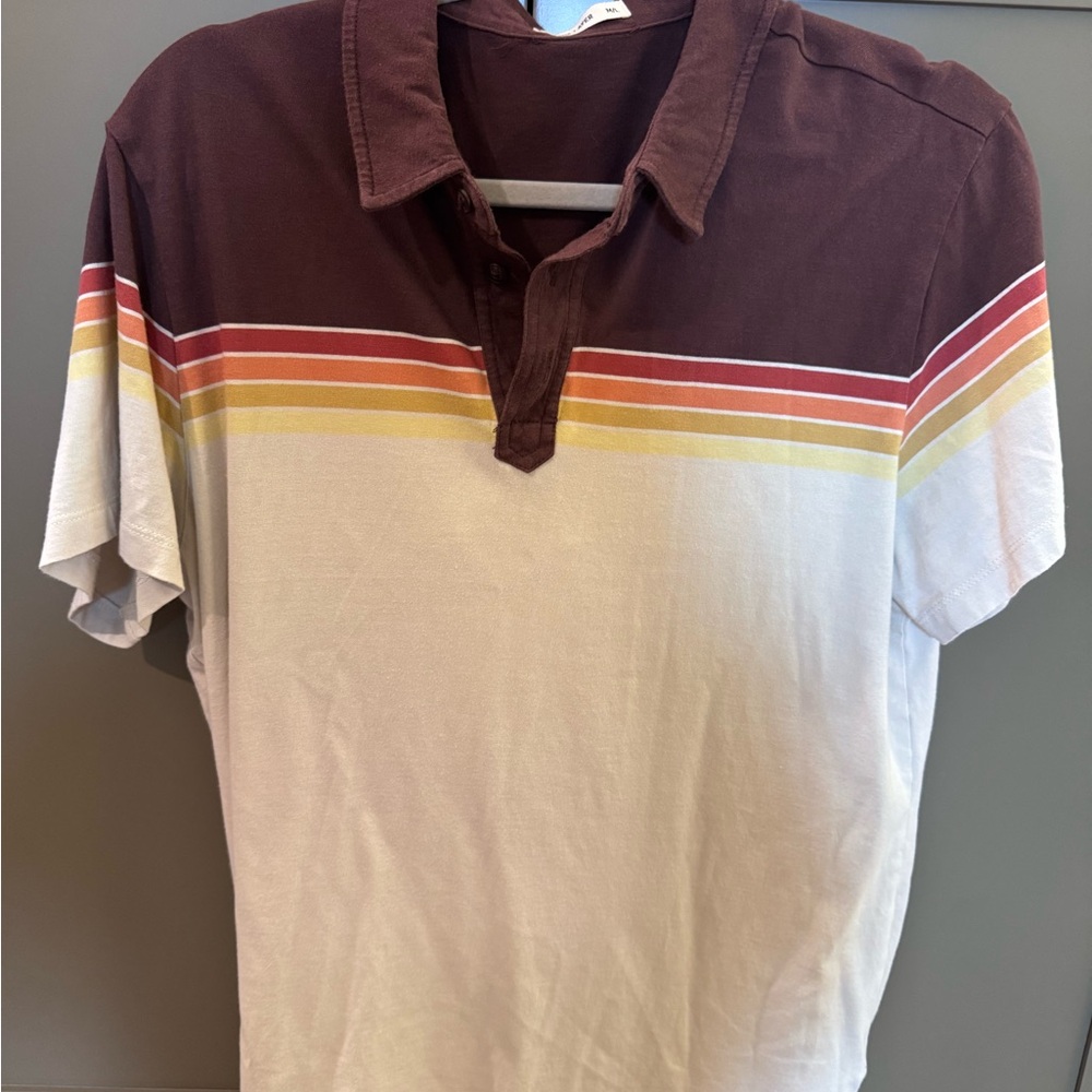 Marine Layer Vintage Striped Polo Shirt - Brown and White